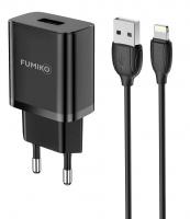 Сетевое з/у FUMIKO CH06 1USB 2.1А c кабелем Lightning черное